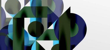 Daireler ve gölgeler. Renkli yuvarlak elementler, üçgenler, yarı daireler ve diğer şekiller. Duvar Kağıdı, Sancak, Arkaplan, Kart, Kitap İllüstrasyonu, İniş Sayfası