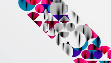 Renkli güzel daireler, yarı daireler, kareler ve yuvarlak üçgenler. Duvar kağıdı, afiş, arkaplan, kart, kitap illüstrasyonu, iniş sayfası için geometrik mozaik mozaik desen soyut arkaplan