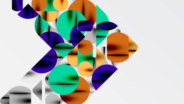 Renkli güzel daireler, yarı daireler, kareler ve yuvarlak üçgenler. Duvar kağıdı, afiş, arkaplan, kart, kitap illüstrasyonu, iniş sayfası için geometrik mozaik mozaik desen soyut arkaplan