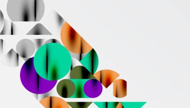 Renkli güzel daireler, yarı daireler, kareler ve yuvarlak üçgenler. Duvar kağıdı, afiş, arkaplan, kart, kitap illüstrasyonu, iniş sayfası için geometrik mozaik mozaik desen soyut arkaplan