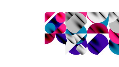 Renkli güzel daireler, yarı daireler, kareler ve yuvarlak üçgenler. Duvar kağıdı, afiş, arkaplan, kart, kitap illüstrasyonu, iniş sayfası için geometrik mozaik mozaik desen soyut arkaplan