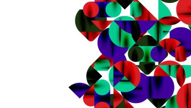Renkli güzel daireler, yarı daireler, kareler ve yuvarlak üçgenler. Duvar kağıdı, afiş, arkaplan, kart, kitap illüstrasyonu, iniş sayfası için geometrik mozaik mozaik desen soyut arkaplan