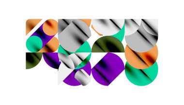 Renkli güzel daireler, yarı daireler, kareler ve yuvarlak üçgenler. Duvar kağıdı, afiş, arkaplan, kart, kitap illüstrasyonu, iniş sayfası için geometrik mozaik mozaik desen soyut arkaplan