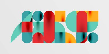 Daireler, yarı daireler, kareler ve yuvarlak şekiller mozaik tekno sanat eserleri. Duvar Kağıdı, Sancak, Arkaplan, Kart, Kitap İllüstrasyonu, İniş Sayfası