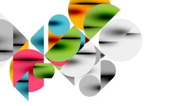 Renkli güzel daireler, yarı daireler, kareler ve yuvarlak üçgenler. Duvar kağıdı, afiş, arkaplan, kart, kitap illüstrasyonu, iniş sayfası için geometrik mozaik mozaik desen soyut arkaplan