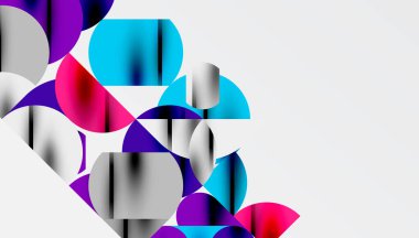 Renkli güzel daireler, yarı daireler, kareler ve yuvarlak üçgenler. Duvar kağıdı, afiş, arkaplan, kart, kitap illüstrasyonu, iniş sayfası için geometrik mozaik mozaik desen soyut arkaplan