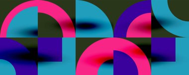 Neo memphis geometrik desenli daireler, kareler. Kapaklar, afişler, el ilanları ve posterler ve diğer şablonlar için pop sanatları soyut arka plan