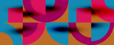 Neo memphis geometrik desenli daireler, kareler. Kapaklar, afişler, el ilanları ve posterler ve diğer şablonlar için pop sanatları soyut arka plan