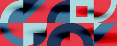 Neo memphis geometrik desenli daireler, kareler. Kapaklar, afişler, el ilanları ve posterler ve diğer şablonlar için pop sanatları soyut arka plan