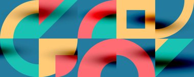 Neo memphis geometrik desenli daireler, kareler. Kapaklar, afişler, el ilanları ve posterler ve diğer şablonlar için pop sanatları soyut arka plan