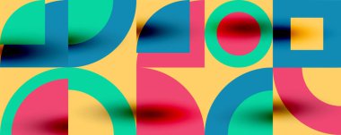 Neo memphis geometrik desenli daireler, kareler. Kapaklar, afişler, el ilanları ve posterler ve diğer şablonlar için pop sanatları soyut arka plan