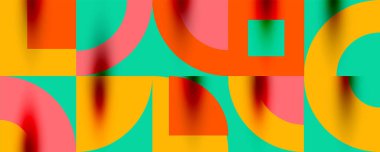 Neo memphis geometrik desenli daireler, kareler. Kapaklar, afişler, el ilanları ve posterler ve diğer şablonlar için pop sanatları soyut arka plan