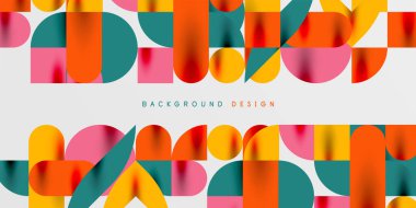 Daireler, yarı daireler, kareler ve yuvarlak şekiller mozaik tekno sanat eserleri. Duvar Kağıdı, Sancak, Arkaplan, Kart, Kitap İllüstrasyonu, İniş Sayfası