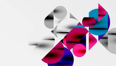 Renkli güzel daireler, yarı daireler, kareler ve yuvarlak üçgenler. Duvar kağıdı, afiş, arkaplan, kart, kitap illüstrasyonu, iniş sayfası için geometrik mozaik mozaik desen soyut arkaplan