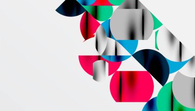 Renkli güzel daireler, yarı daireler, kareler ve yuvarlak üçgenler. Duvar kağıdı, afiş, arkaplan, kart, kitap illüstrasyonu, iniş sayfası için geometrik mozaik mozaik desen soyut arkaplan