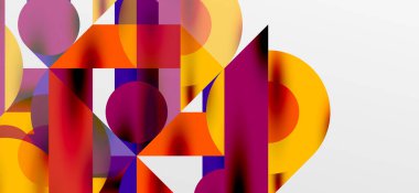 Daireler ve gölgeler. Renkli yuvarlak elementler, üçgenler, yarı daireler ve diğer şekiller. Duvar Kağıdı, Sancak, Arkaplan, Kart, Kitap İllüstrasyonu, İniş Sayfası