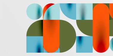 Daireler, yarı daireler, kareler ve yuvarlak şekiller mozaik tekno sanat eserleri. Duvar Kağıdı, Sancak, Arkaplan, Kart, Kitap İllüstrasyonu, İniş Sayfası