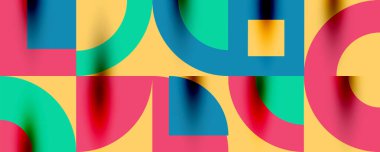 Neo memphis geometrik desenli daireler, kareler. Kapaklar, afişler, el ilanları ve posterler ve diğer şablonlar için pop sanatları soyut arka plan