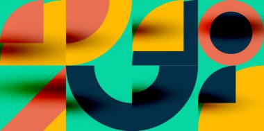 Neo memphis geometrik desenli daireler, kareler. Kapaklar, afişler, el ilanları ve posterler ve diğer şablonlar için pop sanatları soyut arka plan