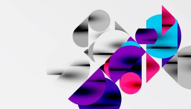 Renkli güzel daireler, yarı daireler, kareler ve yuvarlak üçgenler. Duvar kağıdı, afiş, arkaplan, kart, kitap illüstrasyonu, iniş sayfası için geometrik mozaik mozaik desen soyut arkaplan