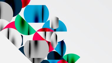 Renkli güzel daireler, yarı daireler, kareler ve yuvarlak üçgenler. Duvar kağıdı, afiş, arkaplan, kart, kitap illüstrasyonu, iniş sayfası için geometrik mozaik mozaik desen soyut arkaplan