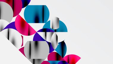 Renkli güzel daireler, yarı daireler, kareler ve yuvarlak üçgenler. Duvar kağıdı, afiş, arkaplan, kart, kitap illüstrasyonu, iniş sayfası için geometrik mozaik mozaik desen soyut arkaplan