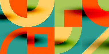 Neo memphis geometrik desenli daireler, kareler. Kapaklar, afişler, el ilanları ve posterler ve diğer şablonlar için pop sanatları soyut arka plan