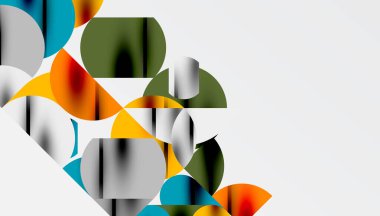 Renkli güzel daireler, yarı daireler, kareler ve yuvarlak üçgenler. Duvar kağıdı, afiş, arkaplan, kart, kitap illüstrasyonu, iniş sayfası için geometrik mozaik mozaik desen soyut arkaplan
