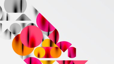 Renkli güzel daireler, yarı daireler, kareler ve yuvarlak üçgenler. Duvar kağıdı, afiş, arkaplan, kart, kitap illüstrasyonu, iniş sayfası için geometrik mozaik mozaik desen soyut arkaplan