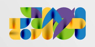 Daireler, yarı daireler, kareler ve yuvarlak şekiller mozaik tekno sanat eserleri. Duvar Kağıdı, Sancak, Arkaplan, Kart, Kitap İllüstrasyonu, İniş Sayfası