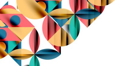 Neo memphis geometrik deseni daireler, kareler ve çizgilerle. Kapaklar, afişler, el ilanları ve posterler ve diğer şablonlar için pop sanatları soyut arka plan