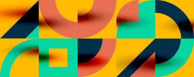 Neo memphis geometrik desenli daireler, kareler. Kapaklar, afişler, el ilanları ve posterler ve diğer şablonlar için pop sanatları soyut arka plan