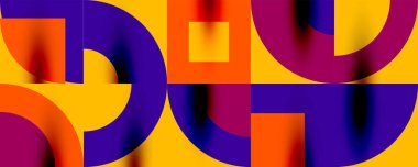 Neo memphis geometrik desenli daireler, kareler. Kapaklar, afişler, el ilanları ve posterler ve diğer şablonlar için pop sanatları soyut arka plan