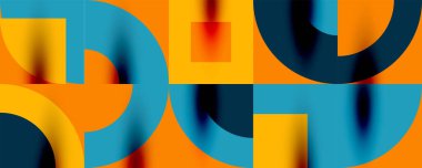 Neo memphis geometrik desenli daireler, kareler. Kapaklar, afişler, el ilanları ve posterler ve diğer şablonlar için pop sanatları soyut arka plan