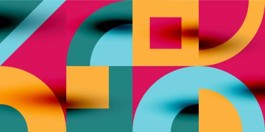 Neo memphis geometrik desenli daireler, kareler. Kapaklar, afişler, el ilanları ve posterler ve diğer şablonlar için pop sanatları soyut arka plan