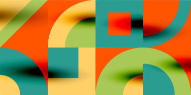 Neo memphis geometrik desenli daireler, kareler. Kapaklar, afişler, el ilanları ve posterler ve diğer şablonlar için pop sanatları soyut arka plan