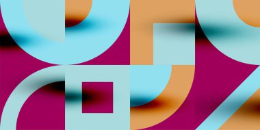 Neo memphis geometrik desenli daireler, kareler. Kapaklar, afişler, el ilanları ve posterler ve diğer şablonlar için pop sanatları soyut arka plan