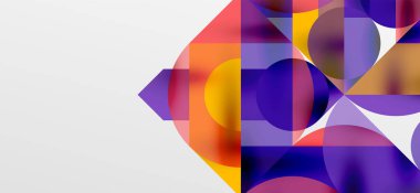 Daireler ve gölgeler. Renkli yuvarlak elementler, üçgenler, yarı daireler ve diğer şekiller. Duvar Kağıdı, Sancak, Arkaplan, Kart, Kitap İllüstrasyonu, İniş Sayfası