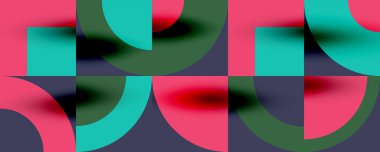 Neo memphis geometrik desenli daireler, kareler. Kapaklar, afişler, el ilanları ve posterler ve diğer şablonlar için pop sanatları soyut arka plan