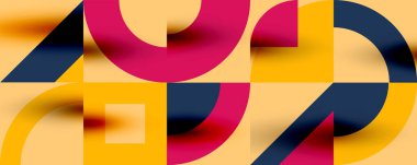 Neo memphis geometrik desenli daireler, kareler. Kapaklar, afişler, el ilanları ve posterler ve diğer şablonlar için pop sanatları soyut arka plan