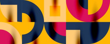 Neo memphis geometrik desenli daireler, kareler. Kapaklar, afişler, el ilanları ve posterler ve diğer şablonlar için pop sanatları soyut arka plan