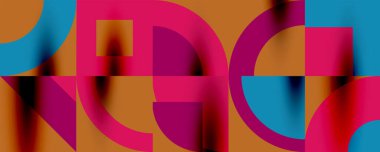 Neo memphis geometrik desenli daireler, kareler. Kapaklar, afişler, el ilanları ve posterler ve diğer şablonlar için pop sanatları soyut arka plan