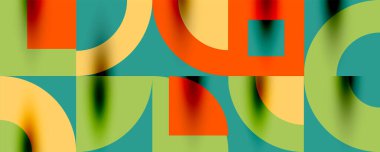 Neo memphis geometrik desenli daireler, kareler. Kapaklar, afişler, el ilanları ve posterler ve diğer şablonlar için pop sanatları soyut arka plan