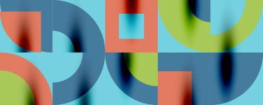 Neo memphis geometrik desenli daireler, kareler. Kapaklar, afişler, el ilanları ve posterler ve diğer şablonlar için pop sanatları soyut arka plan