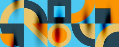 Neo memphis geometrik desenli daireler, kareler. Kapaklar, afişler, el ilanları ve posterler ve diğer şablonlar için pop sanatları soyut arka plan