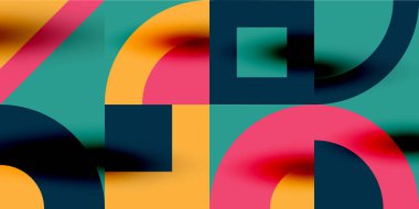 Neo memphis geometrik desenli daireler, kareler. Kapaklar, afişler, el ilanları ve posterler ve diğer şablonlar için pop sanatları soyut arka plan