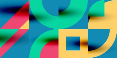 Neo memphis geometrik desenli daireler, kareler. Kapaklar, afişler, el ilanları ve posterler ve diğer şablonlar için pop sanatları soyut arka plan