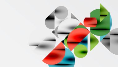 Renkli güzel daireler, yarı daireler, kareler ve yuvarlak üçgenler. Duvar kağıdı, afiş, arkaplan, kart, kitap illüstrasyonu, iniş sayfası için geometrik mozaik mozaik desen soyut arkaplan