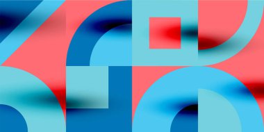 Neo memphis geometrik desenli daireler, kareler. Kapaklar, afişler, el ilanları ve posterler ve diğer şablonlar için pop sanatları soyut arka plan