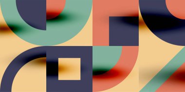 Neo memphis geometrik desenli daireler, kareler. Kapaklar, afişler, el ilanları ve posterler ve diğer şablonlar için pop sanatları soyut arka plan